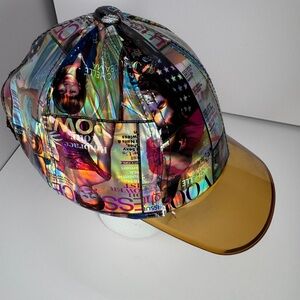 Holographic Michelle Obama magazine cover print cap with amber visor